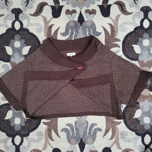 Carducci Knit Poncho Collar Button sweater Brown Shrug Women’s Sz L - Picture 9 of 10